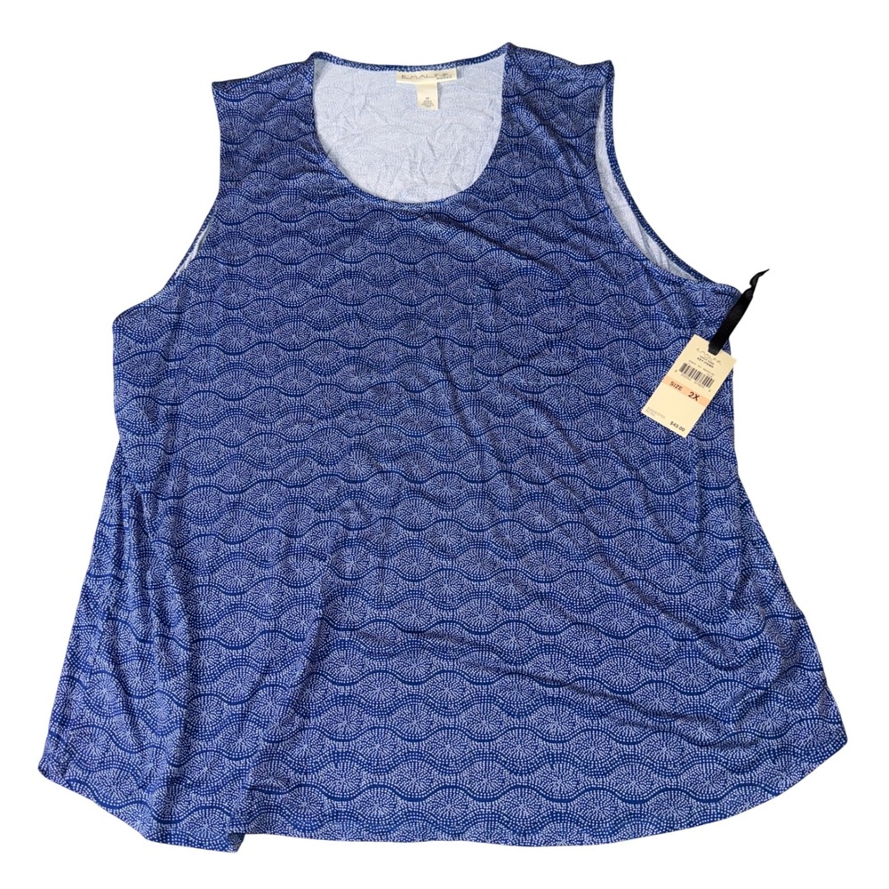 Emaline Tank Top 2X Blue Geometric Wave Print Sleeveless Scoop Neck NWT 83855